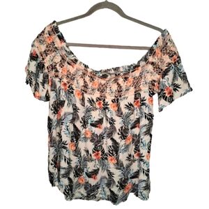 Maurices Off Shoulder Smock Neck Island Floral Print Blouse Size XL